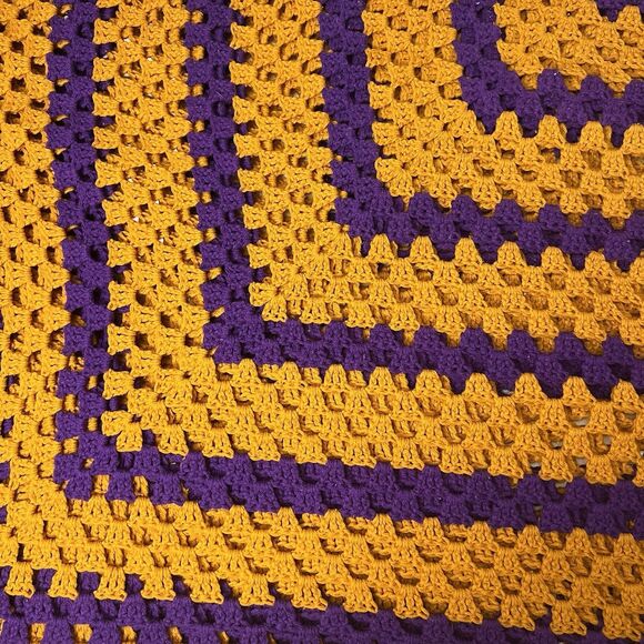 Afghan Blanket Purple Gold Granny Square  36 X 36 - Picture 7 of 7
